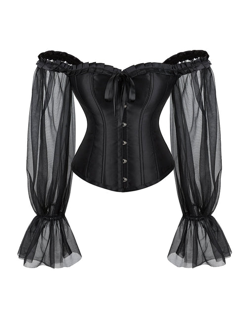 12 Pieces Plastic Black Sexy Lantern Long Sleeves Palace Style Corset - TeaseFashion