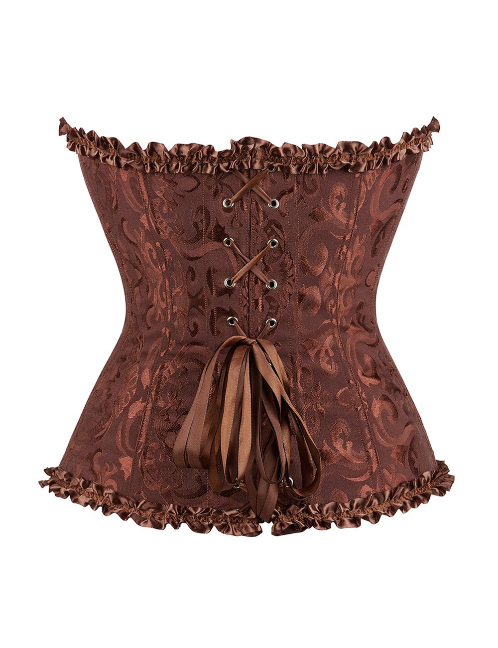 12 Pieces Plastic Bones Brown Sexy Embroidered Zippered Palace Style Corset - TeaseFashion