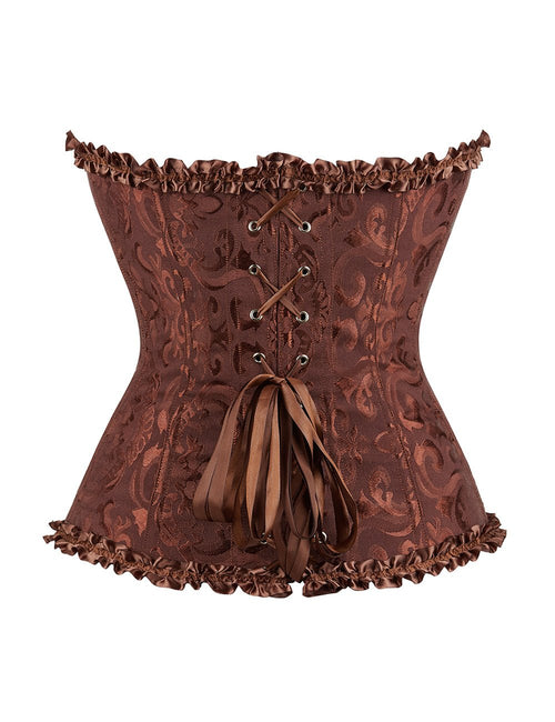 12 Pieces Plastic Bones Brown Sexy Embroidered Zippered Palace Style Corset - TeaseFashion