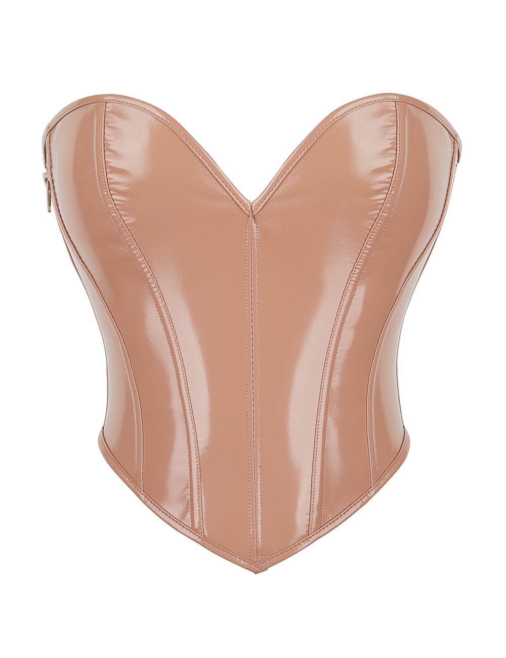 12 Pieces Plastic Bones Nude Sexy PU Leather Strapless Zippered Corset - TeaseFashion