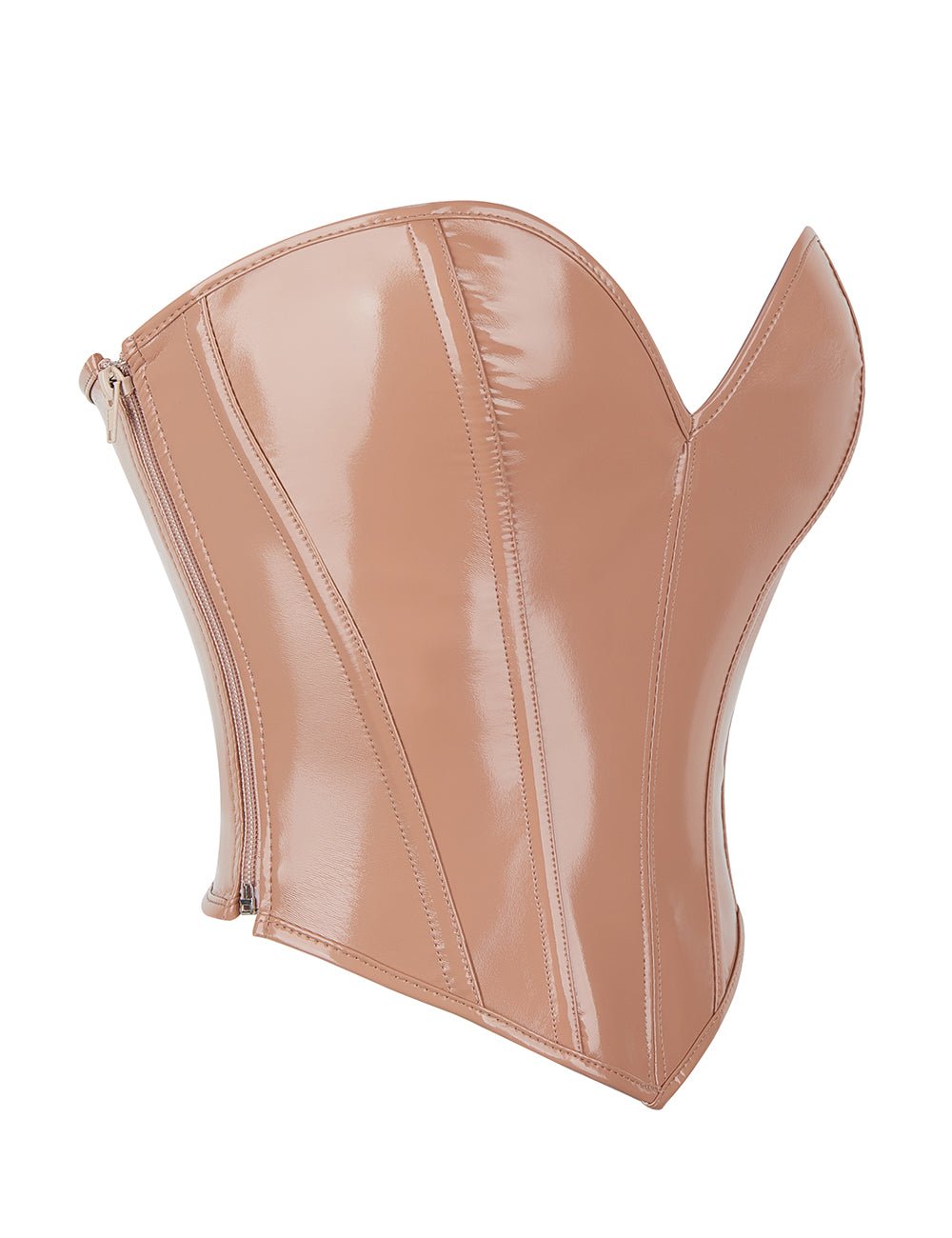 12 Pieces Plastic Bones Nude Sexy PU Leather Strapless Zippered Corset - TeaseFashion