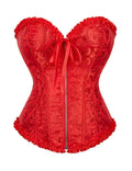 Red Embroidered Corset with Zipper & Adjustable Lacing - TeaseFashion