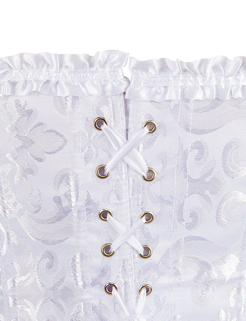 12 Pieces Plastic Bones White Sexy Embroidered Zippered Palace Style Corset - TeaseFashion