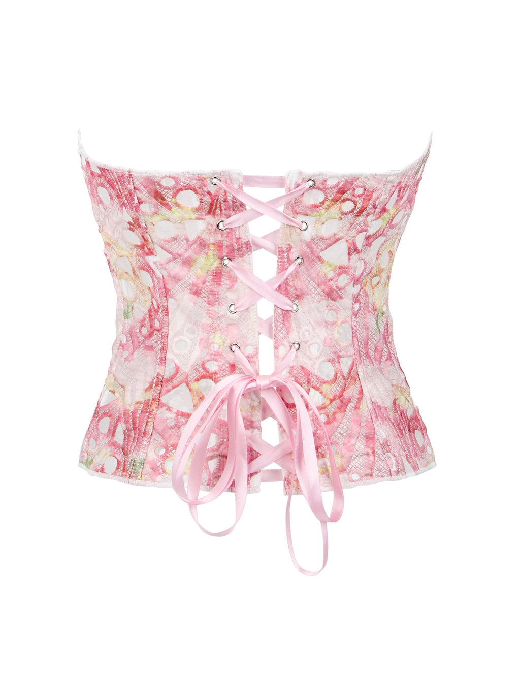 14 Bones Printing Hollow Lace - up Court - style Corset - TeaseFashion
