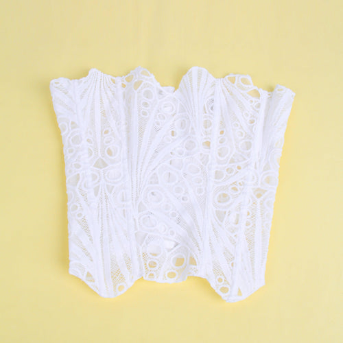 14 Bones White Hollow Lace - up Court - style Corset - TeaseFashion