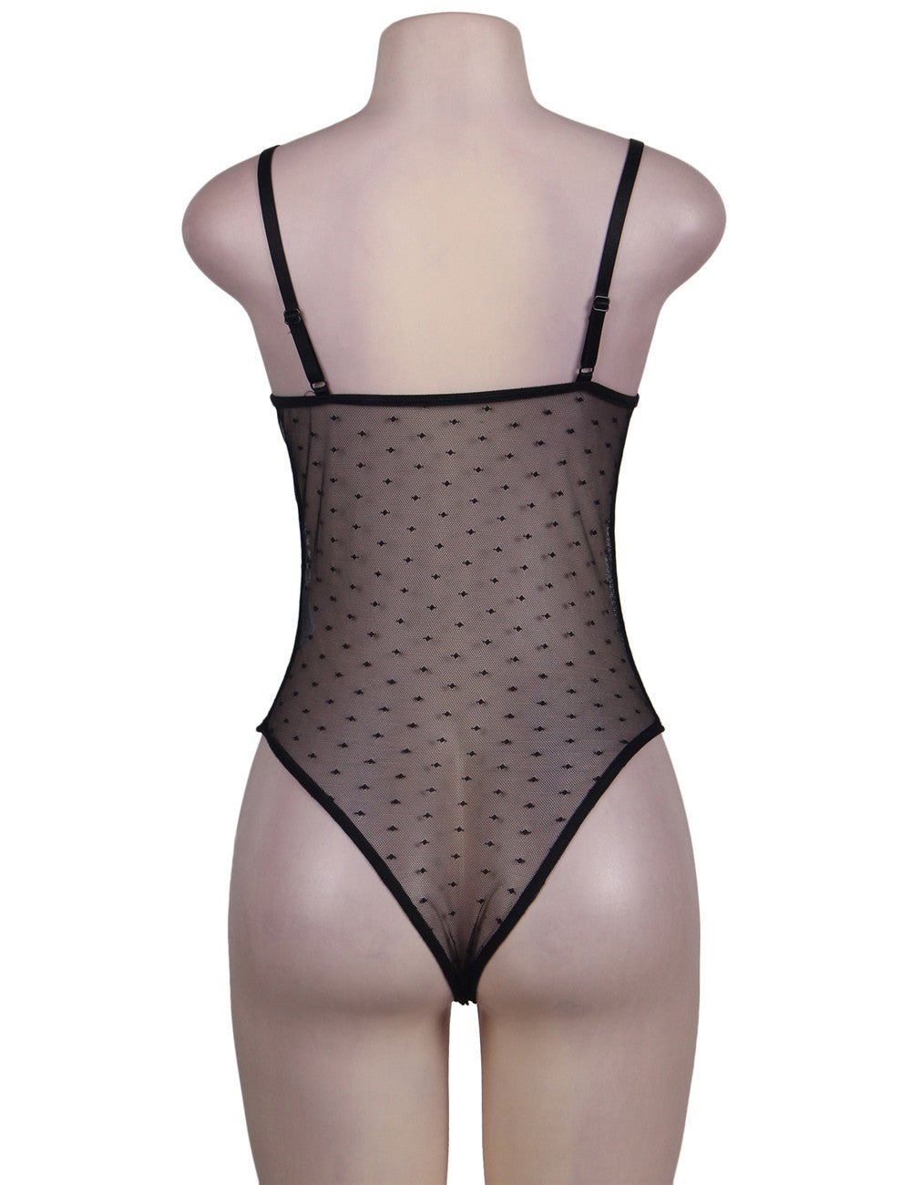 Pointelle Mesh Halter Teddy – Deep V - Neck, Decorative Clasp, Dual - Tone Lace Trim & Adjustable Straps - TeaseFashion