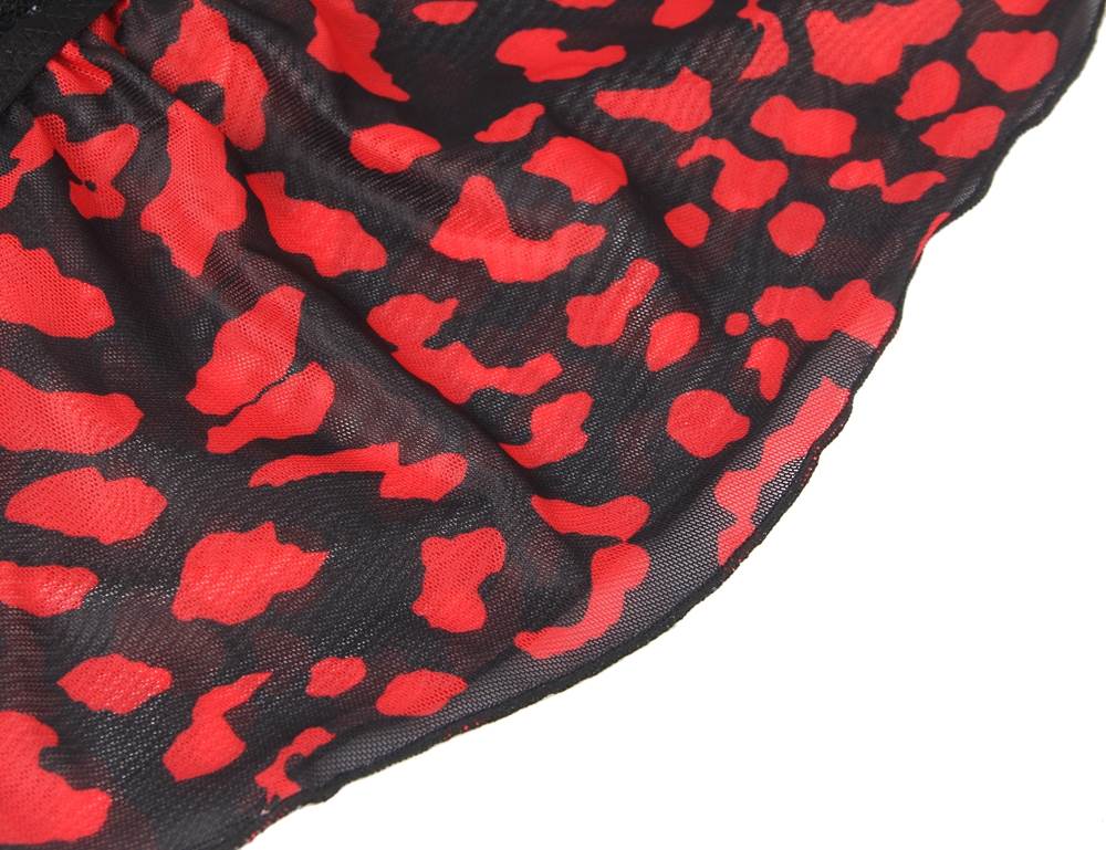 Black & Red Floral Print Lace Teddy – Deep V Plunge Neck, Backless Crossover Back & Adjustable Straps - TeaseFashion
