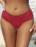 Wine Red Striped Mesh Panty – Swimwear Panel Front & Cotton Gusset - TeaseFashion