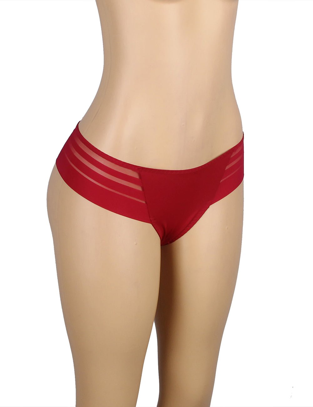 Wine Red Striped Mesh Panty – Swimwear Panel Front & Cotton Gusset - TeaseFashion
