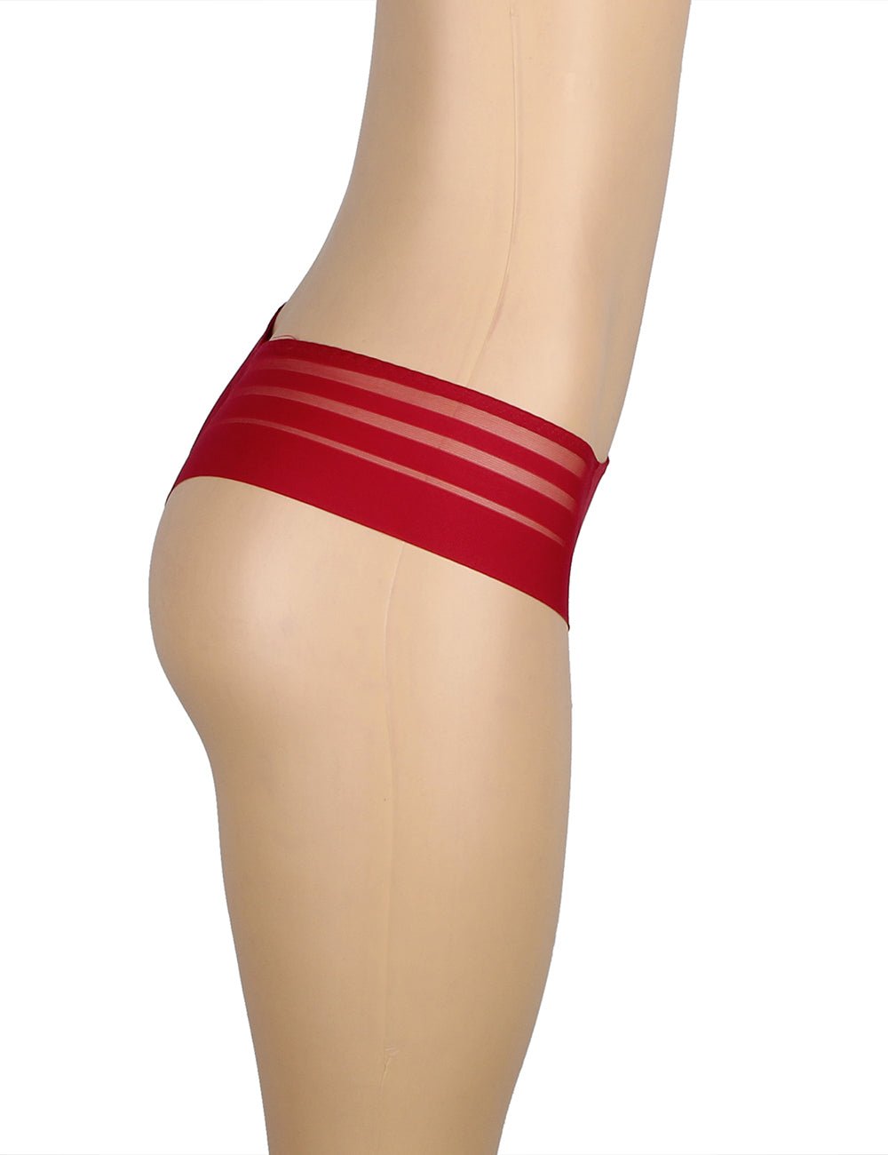 Wine Red Striped Mesh Panty – Swimwear Panel Front & Cotton Gusset - TeaseFashion