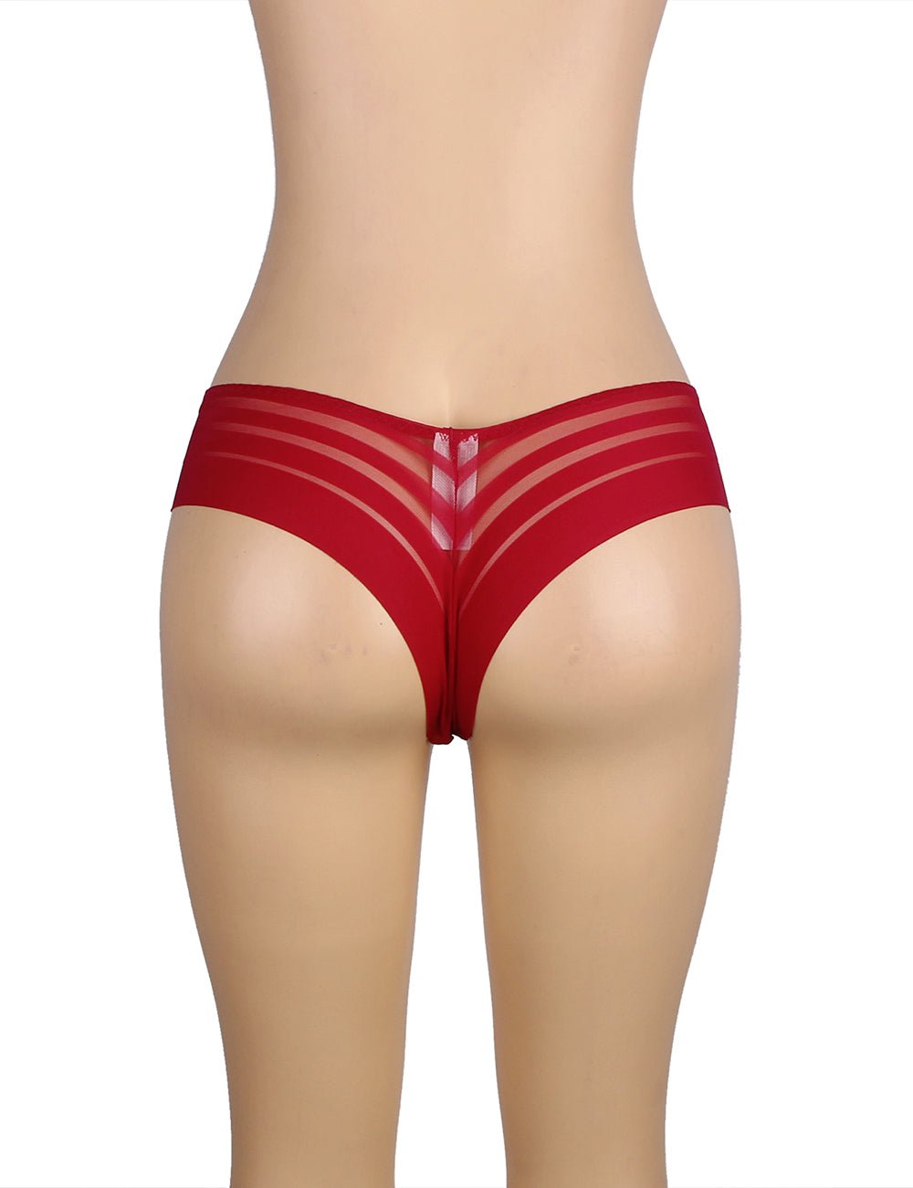 Wine Red Striped Mesh Panty – Swimwear Panel Front & Cotton Gusset - TeaseFashion