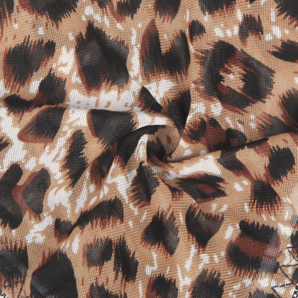 Leopard Print Mesh Bondage Bodysuit with Leg Straps - TeaseFashion