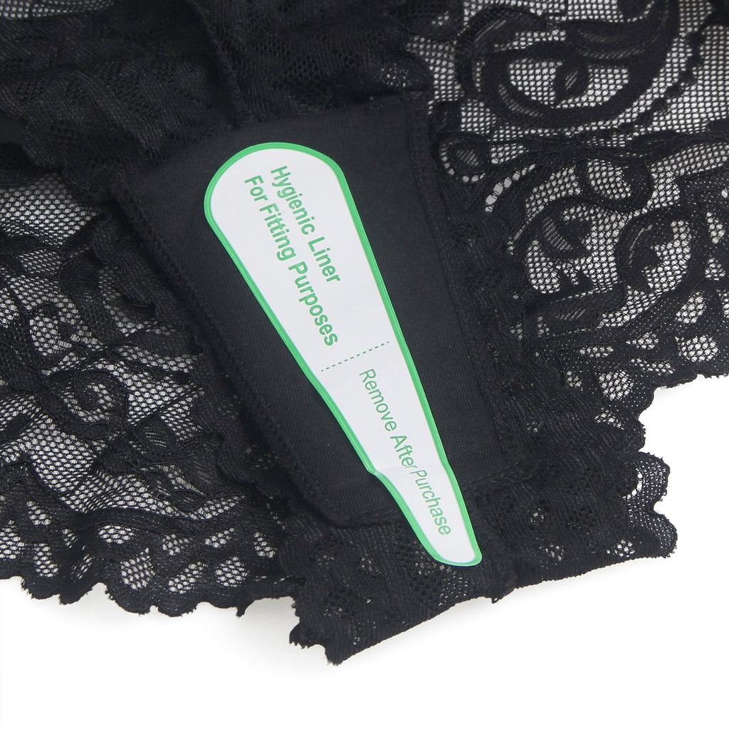 Black Lace & PU Leather Waistband Panty – Studs & Cotton Gusset - TeaseFashion