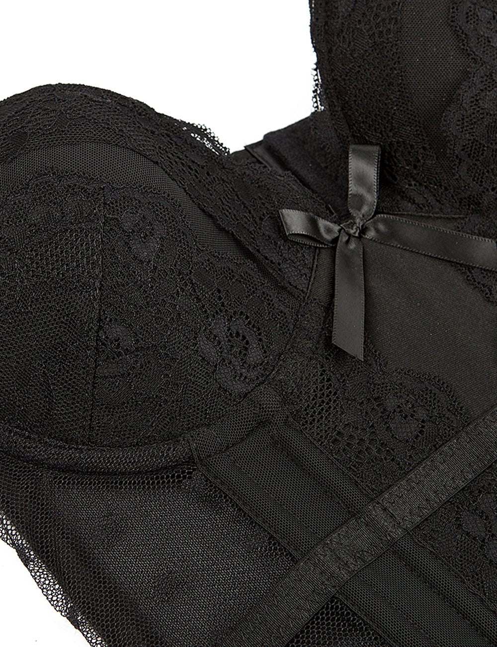8 Pieces Plastic Bones Black Deluxe Satin Lace Stitching Corsets - TeaseFashion