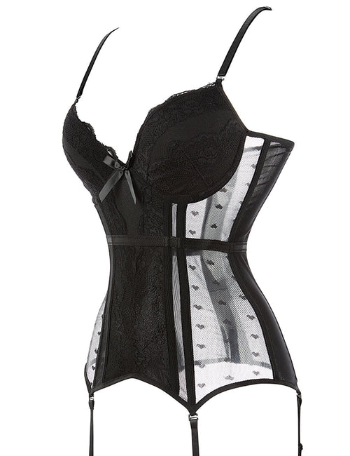8 Pieces Plastic Bones Black Deluxe Satin Lace Stitching Corsets - TeaseFashion