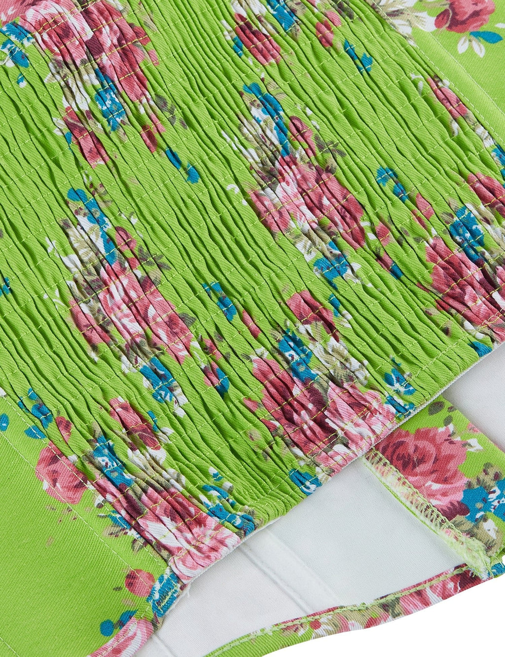 8 Pieces Plastic Bones Green Sexy Puff Sleeves Printed Palace Style Corset - TeaseFashion