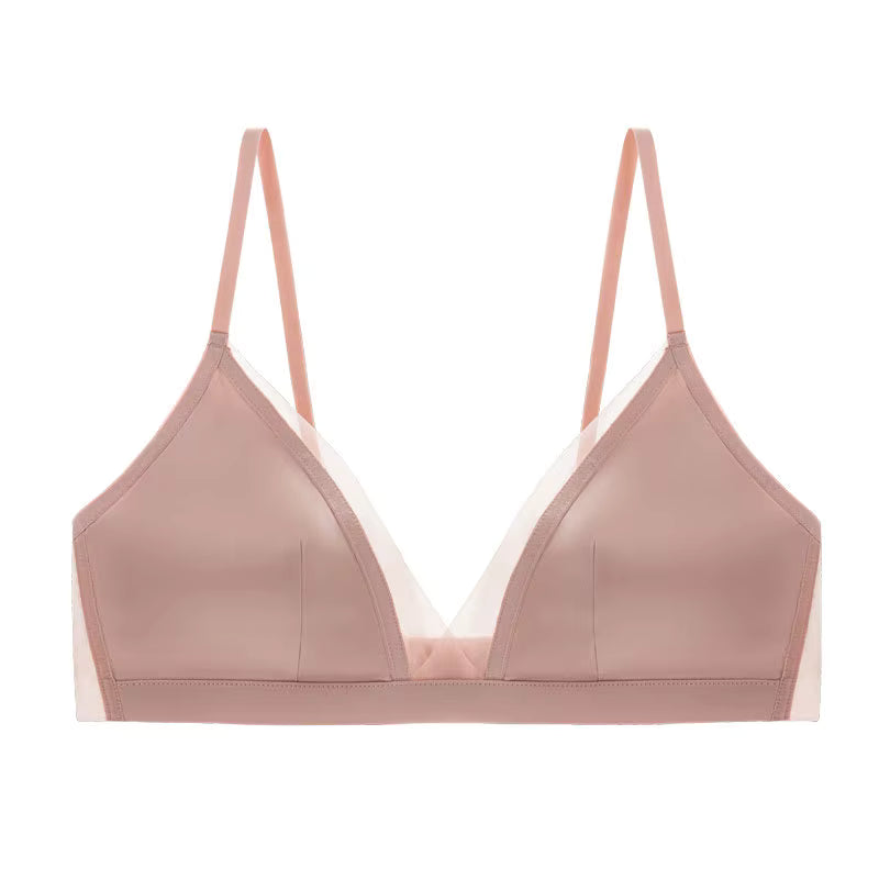 Pink Stretch Lingerie Steel Ring Comfortable Silk Underwear Bra - TeaseFashion