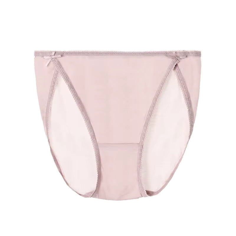 Beige Plain Color Sexy Cosy Silk Brief Underwear Seamless Silk Panty - TeaseFashion
