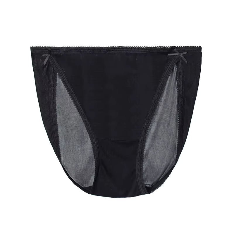Black Plain Color Sexy Cosy Silk Brief Underwear Seamless Silk Panty - TeaseFashion
