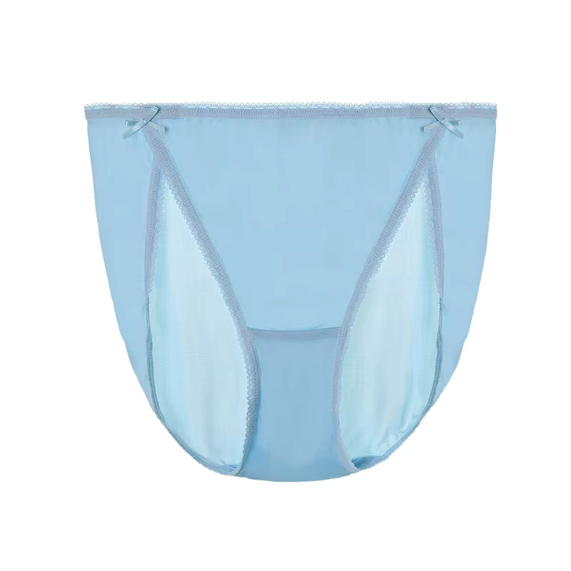 Blue Plain Color Sexy Cosy Silk Brief Underwear Seamless Silk Panty - TeaseFashion