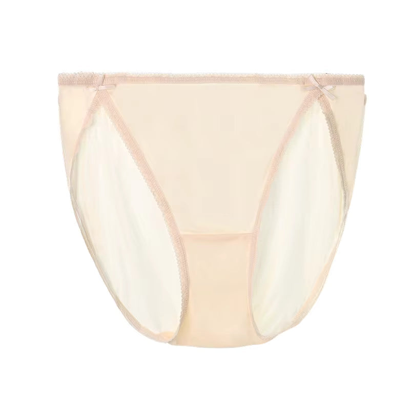 Cream Plain Color Sexy Cosy Silk Brief Underwear Seamless Silk Panty - TeaseFashion