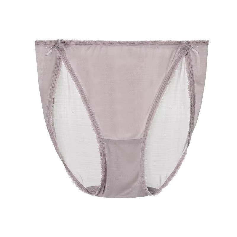 Grey Plain Color Sexy Cosy Silk Brief Underwear Seamless Silk Panty - TeaseFashion