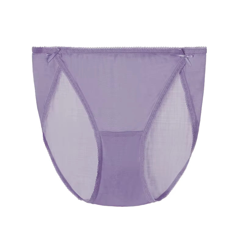 Purple Plain Color Sexy Cosy Silk Brief Underwear Seamless Silk Panty - TeaseFashion