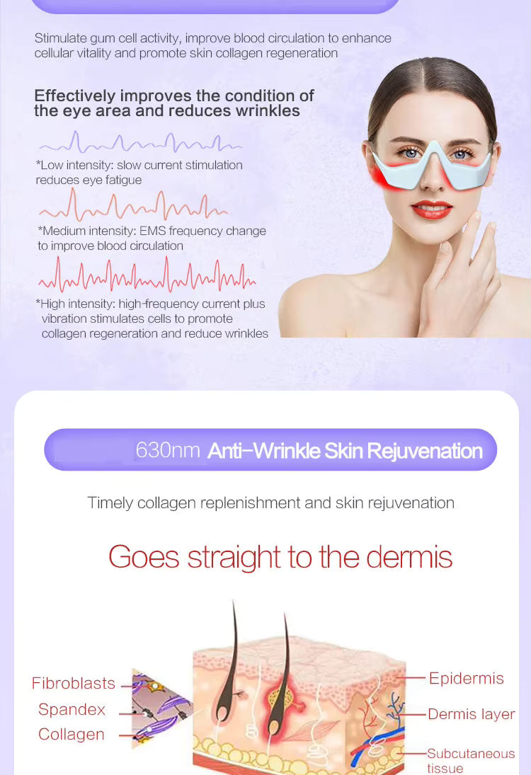 Reducing Dark Circles Eye Pods Massage Red Light Therapy Glasses Under Eye Massager for Puffiness Eye Bags with Microcurrent - TeaseFashion