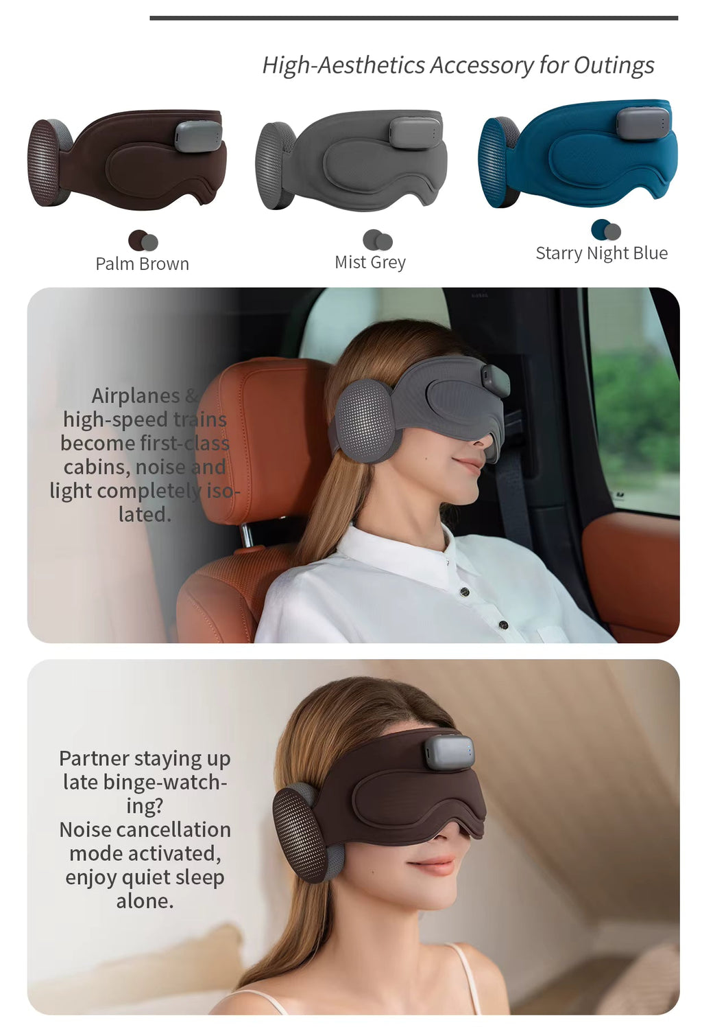 Grey Intelligent Sleep Mask with AI Technology, Eye Massage and Heat Regulation
