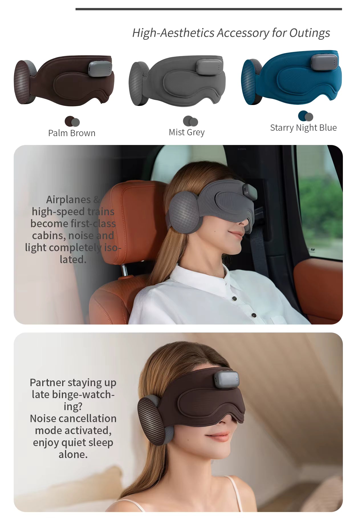 Grey Intelligent Sleep Mask with AI Technology, Eye Massage and Heat Regulation