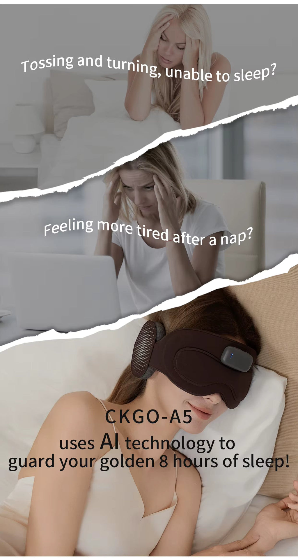 Grey Intelligent Sleep Mask with AI Technology, Eye Massage and Heat Regulation