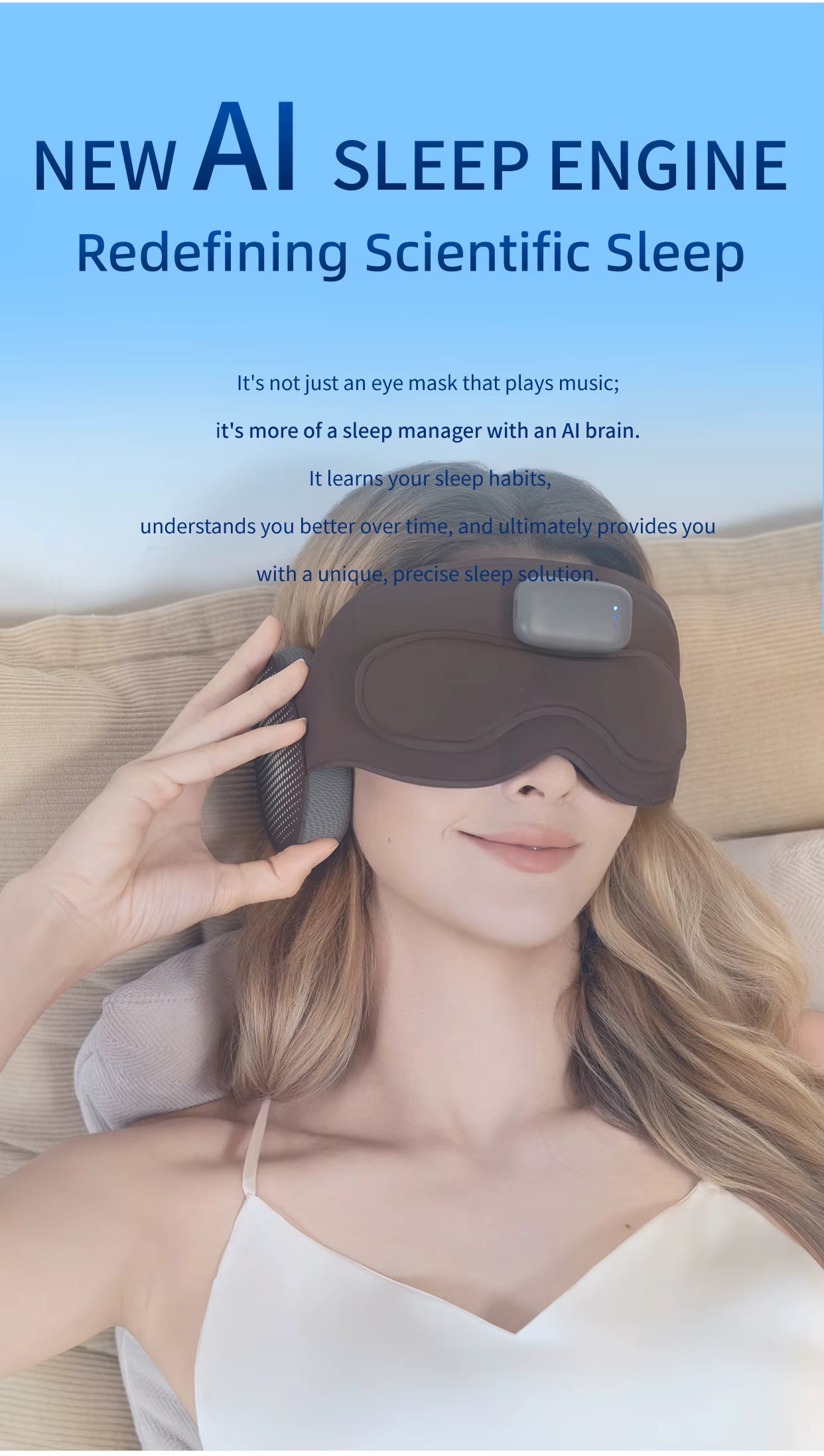 Grey Intelligent Sleep Mask with AI Technology, Eye Massage and Heat Regulation