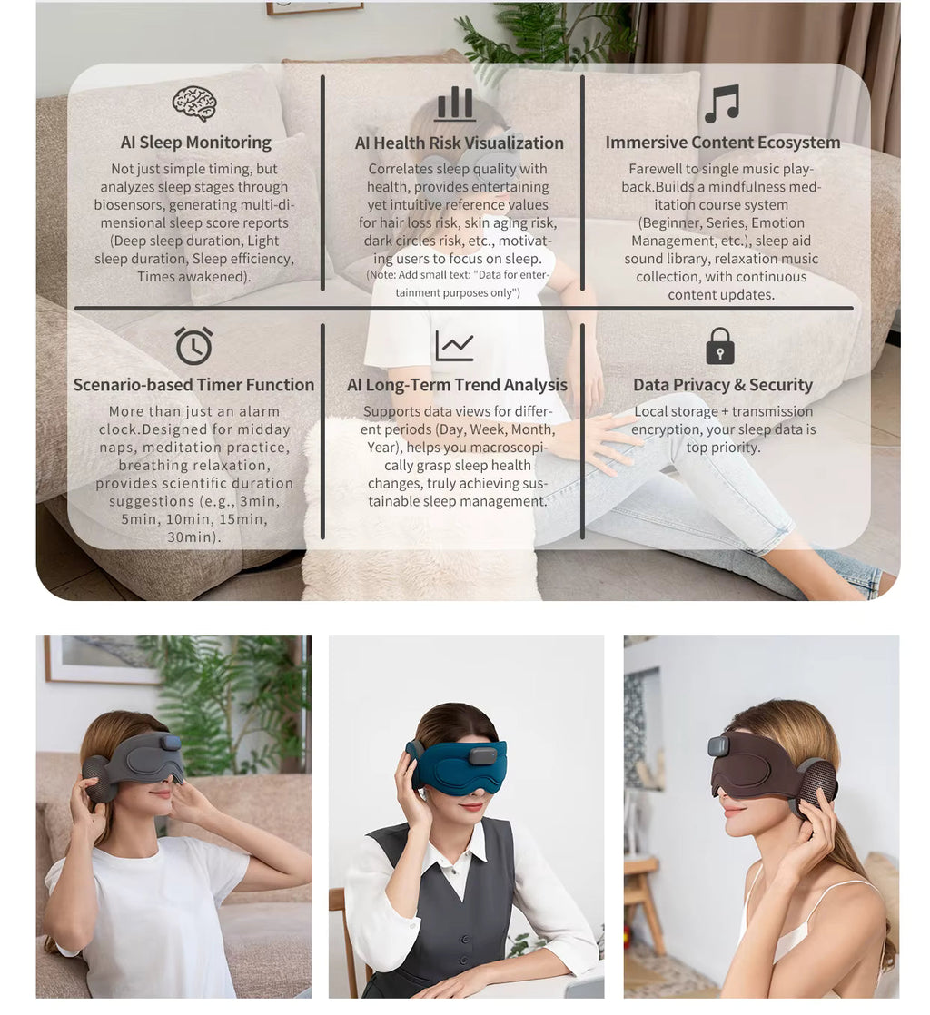 Grey Intelligent Sleep Mask with AI Technology, Eye Massage and Heat Regulation