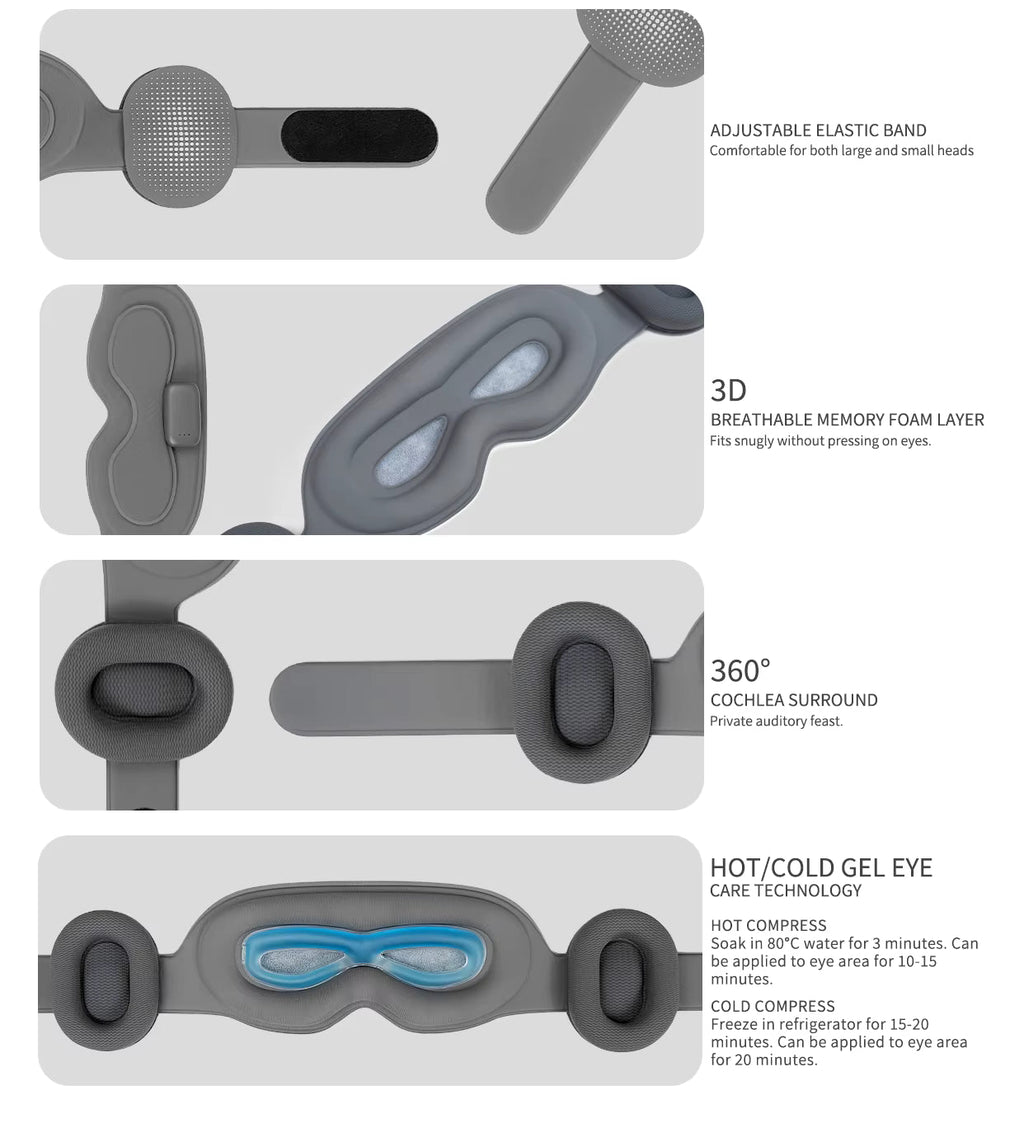 Grey Intelligent Sleep Mask with AI Technology, Eye Massage and Heat Regulation