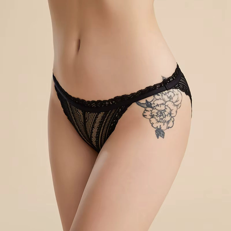 Black Low Waist Transparent Hollow Out Seamless Underwear - TeaseFashion