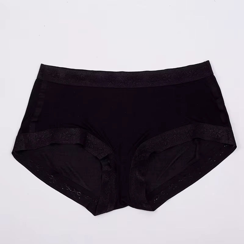 Black Lace Panties Sexy Breathable Mid Waist Briefs Seamless Silk Underwear - TeaseFashion