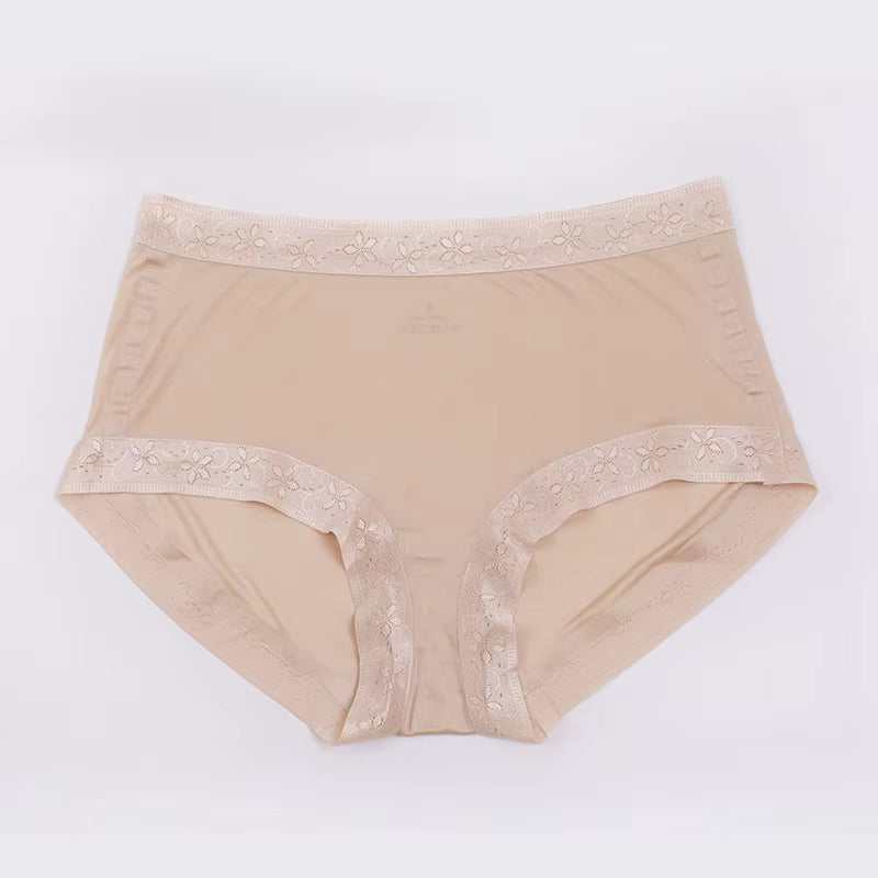 Camel Lace Panties Sexy Breathable Mid Waist Briefs Seamless Silk Underwear - TeaseFashion