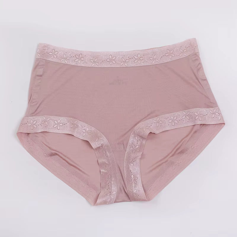 Pale Lace Panties Sexy Breathable Mid Waist Briefs Seamless Silk Underwear - TeaseFashion