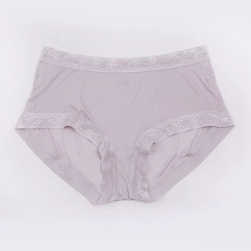Silver Lace Panties Sexy Breathable Mid Waist Briefs Seamless Silk Underwear - TeaseFashion