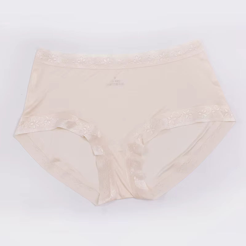 Skin Lace Panties Sexy Breathable Mid Waist Briefs Seamless Silk Underwear - TeaseFashion