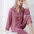 Dusty Rose - Long Premium Silk Pajama Set - TeaseFashion