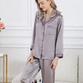 Light Grey - Long Premium Silk Pajama Set - TeaseFashion