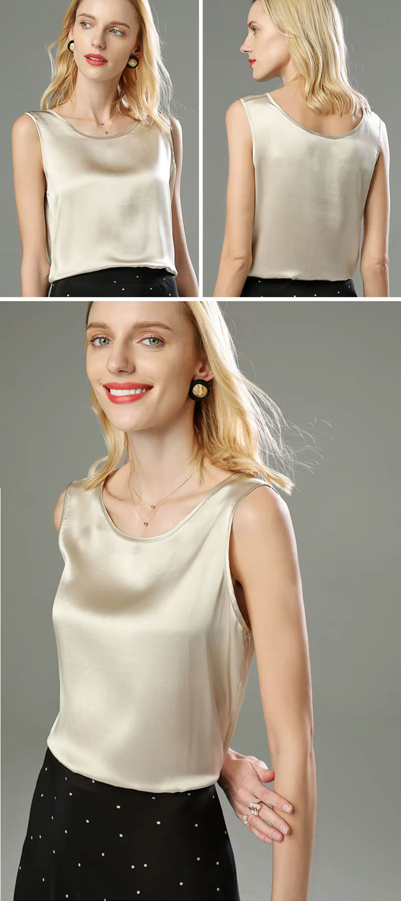 Black Summer Bottom Shirt Solid Color Silk Vest - TeaseFashion
