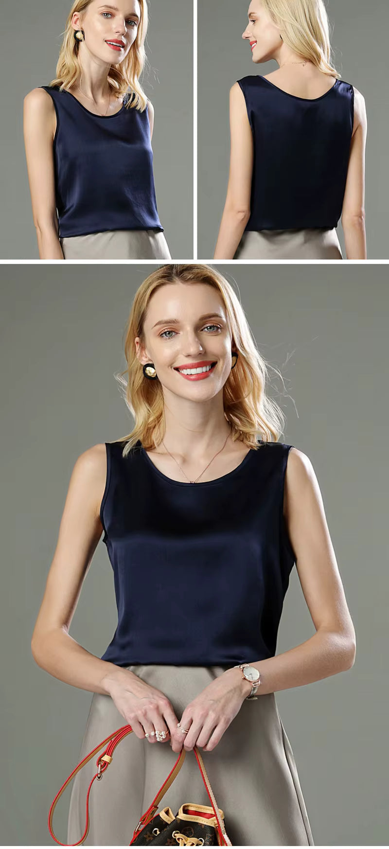 Black Summer Bottom Shirt Solid Color Silk Vest - TeaseFashion