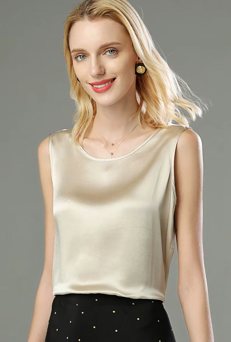 Black Summer Bottom Shirt Solid Color Silk Vest
