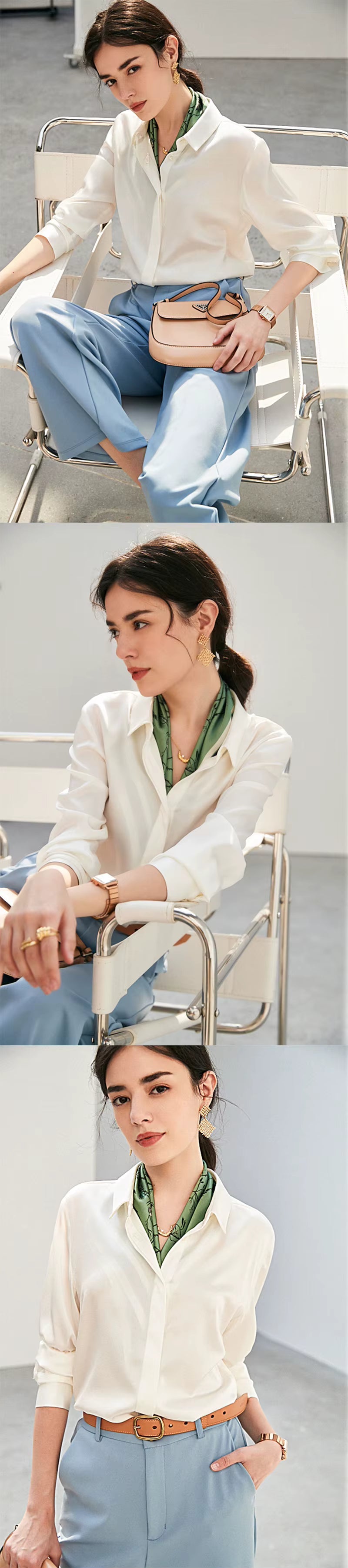 Taupe Gray Silk Lady Casual Shirt - TeaseFashion