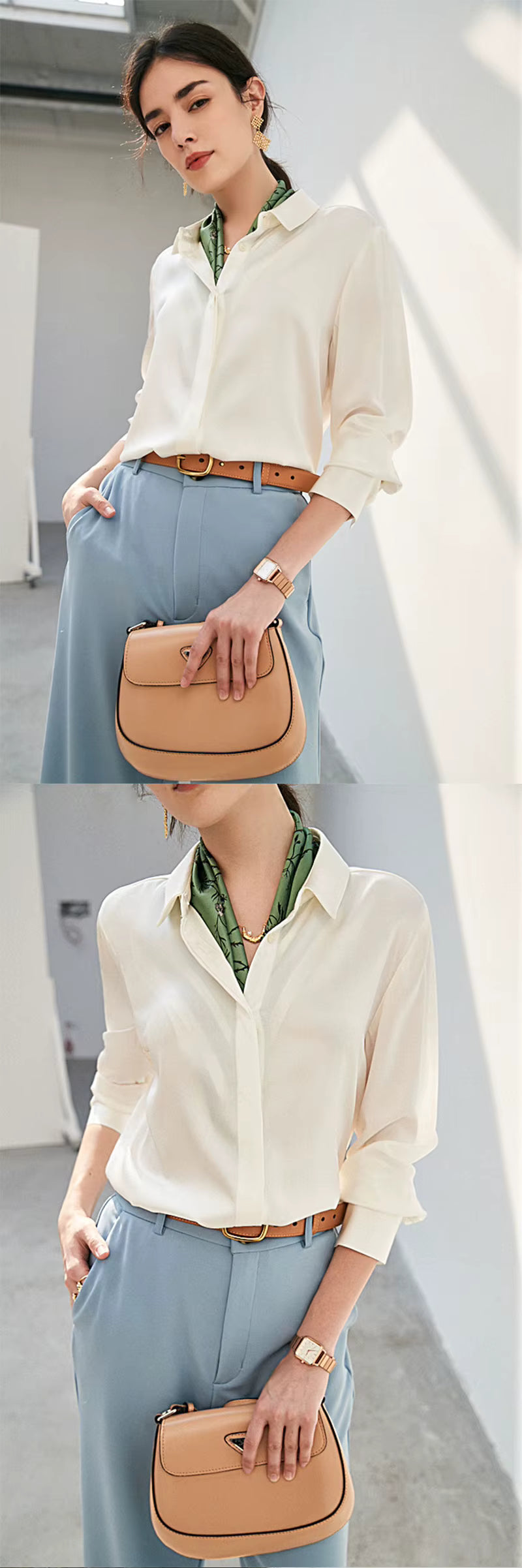 Taupe Gray Silk Lady Casual Shirt - TeaseFashion