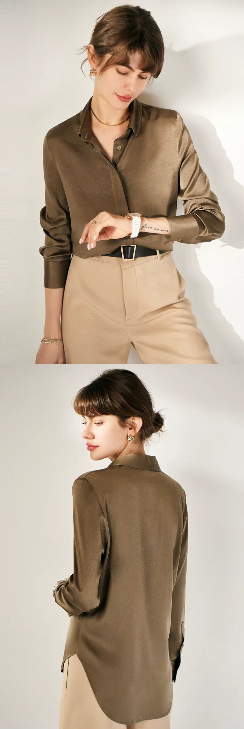 Taupe Gray Silk Lady Casual Shirt