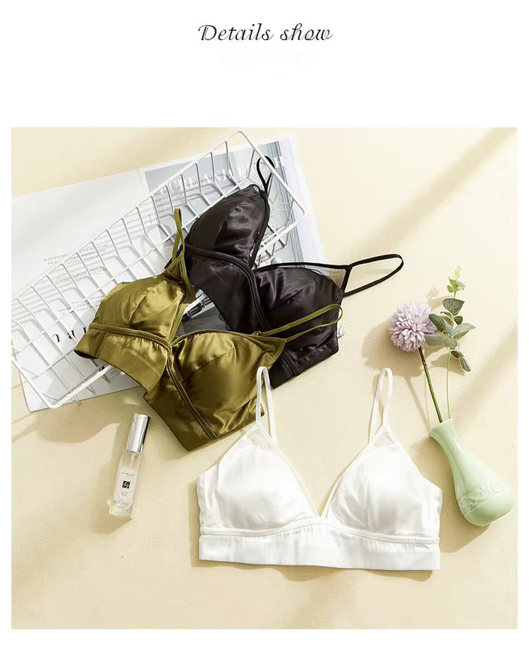 Black Wire Free Silk Underwear Bra - TeaseFashion