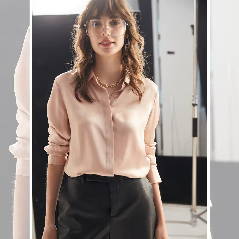 Blush Pink Silk Lady Casual Shirt - TeaseFashion